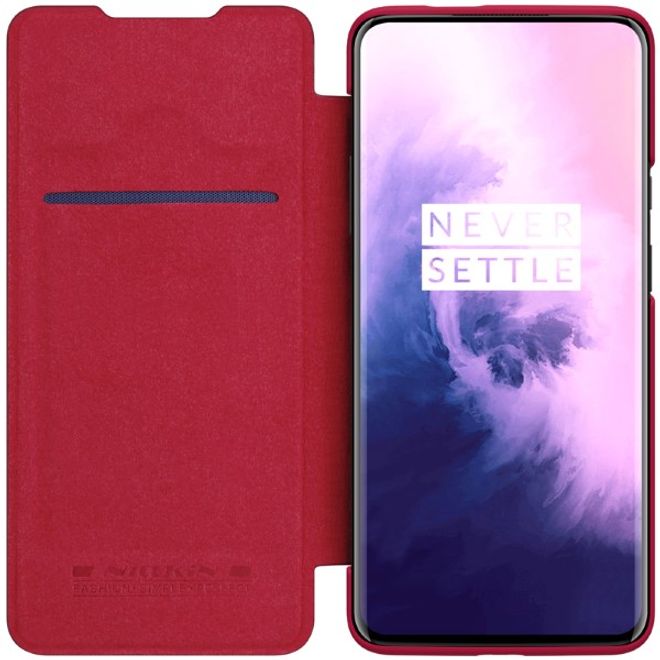Nillkin - OnePlus 7T Pro Hülle - Leder Book Case - Qin Series - rot