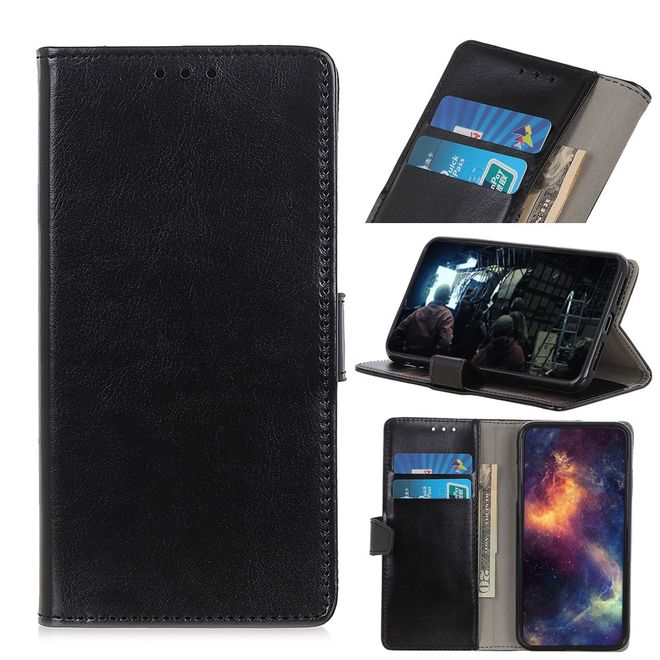 LG G8X ThinQ Phone Case - Crazy Horse Leather Bookcover Series - Black