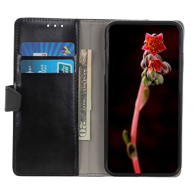 LG G8X ThinQ Phone Case - Crazy Horse Leather Bookcover Series - Black