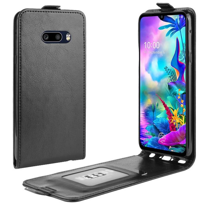 LG G8X ThinQ Handyhülle - Crazy Horse Leder Flipcase - vertikal - schwarz