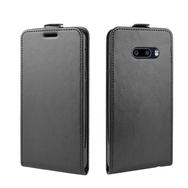 LG G8X ThinQ Handyhülle - Crazy Horse Leder Flipcase - vertikal - schwarz