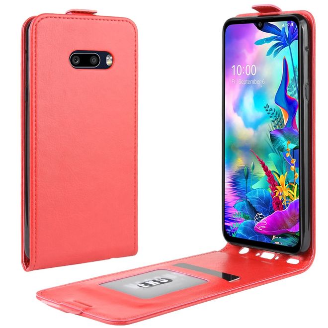 LG G8X ThinQ Handyhülle - Crazy Horse Leder Flipcase - vertikal - rot