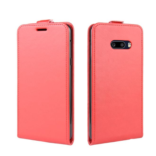LG G8X ThinQ Handyhülle - Crazy Horse Leder Flipcase - vertikal - rot