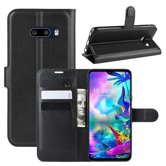 LG G8X ThinQ Phone Case - Litchi Leather Bookcover Series - Black