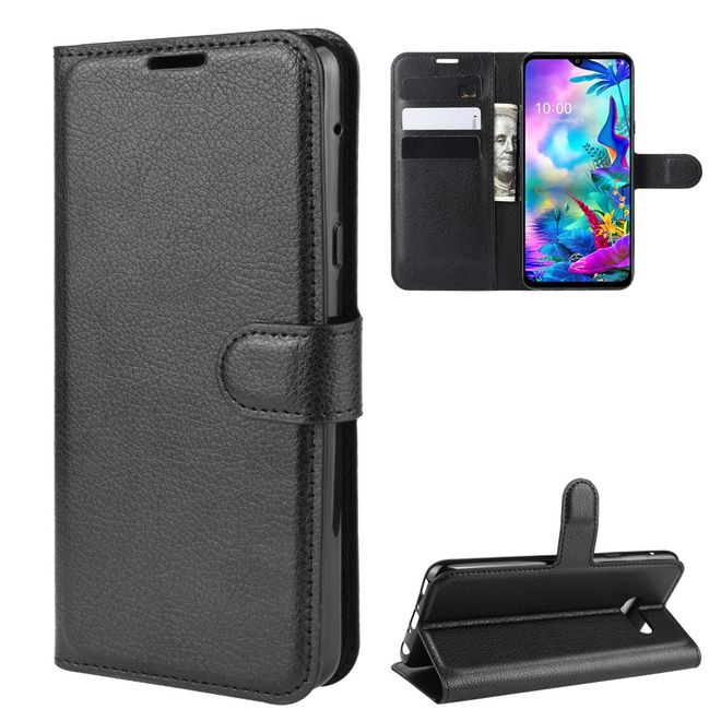 LG G8X ThinQ Phone Case - Litchi Leather Bookcover Series - Black