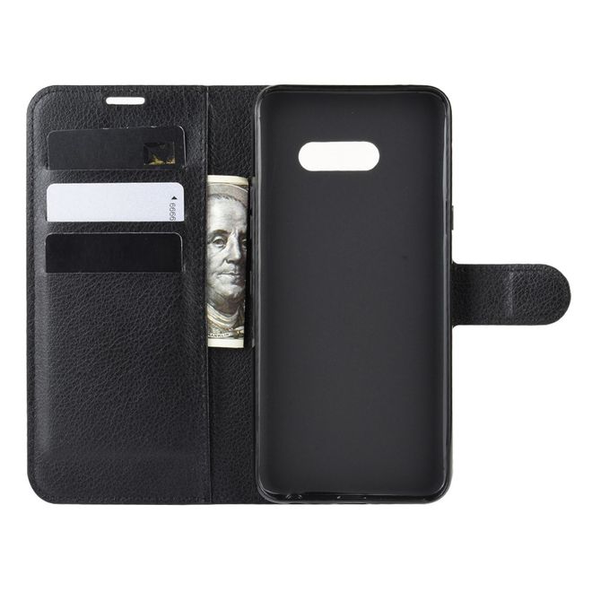 LG G8X ThinQ Phone Case - Litchi Leather Bookcover Series - Black