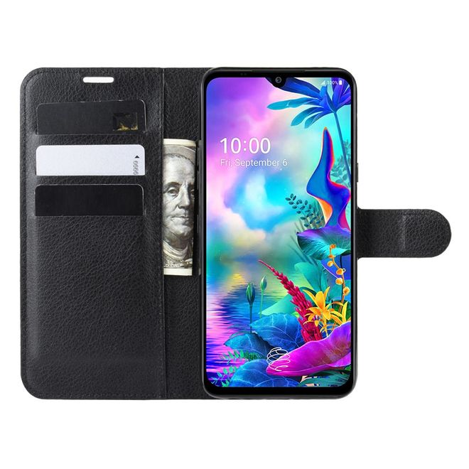 LG G8X ThinQ Phone Case - Litchi Leather Bookcover Series - Black