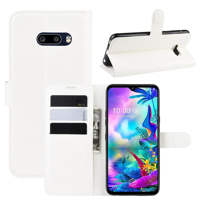 LG G8X ThinQ Handy Hülle - Litchi Leder Bookcover Series - weiss