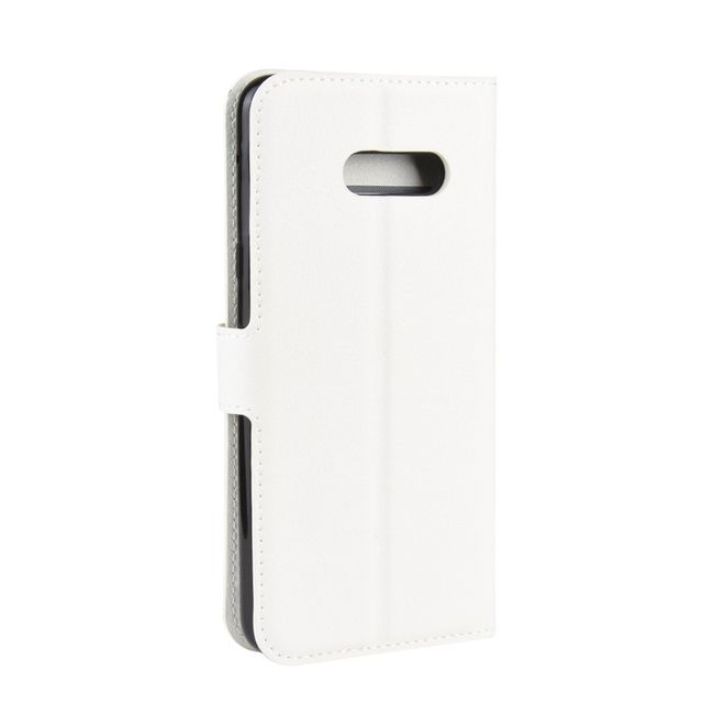 LG G8X ThinQ Handy Hülle - Litchi Leder Bookcover Series - weiss