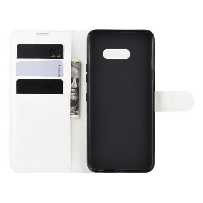 LG G8X ThinQ Handy Hülle - Litchi Leder Bookcover Series - weiss