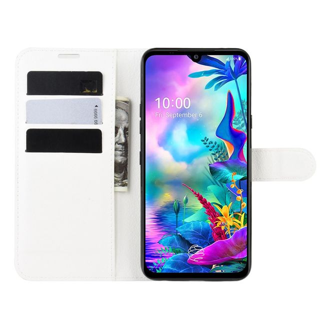 LG G8X ThinQ Handy Hülle - Litchi Leder Bookcover Series - weiss