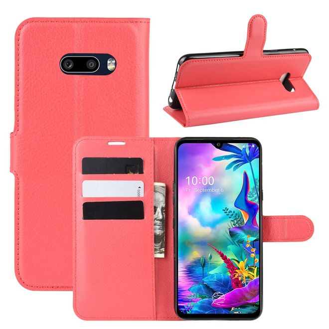LG G8X ThinQ Phone Case - Litchi Leather Bookcover Series - red