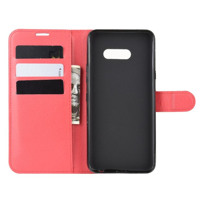 LG G8X ThinQ Phone Case - Litchi Leather Bookcover Series - red