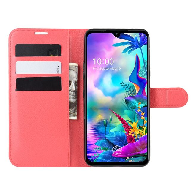 LG G8X ThinQ Phone Case - Litchi Leather Bookcover Series - red