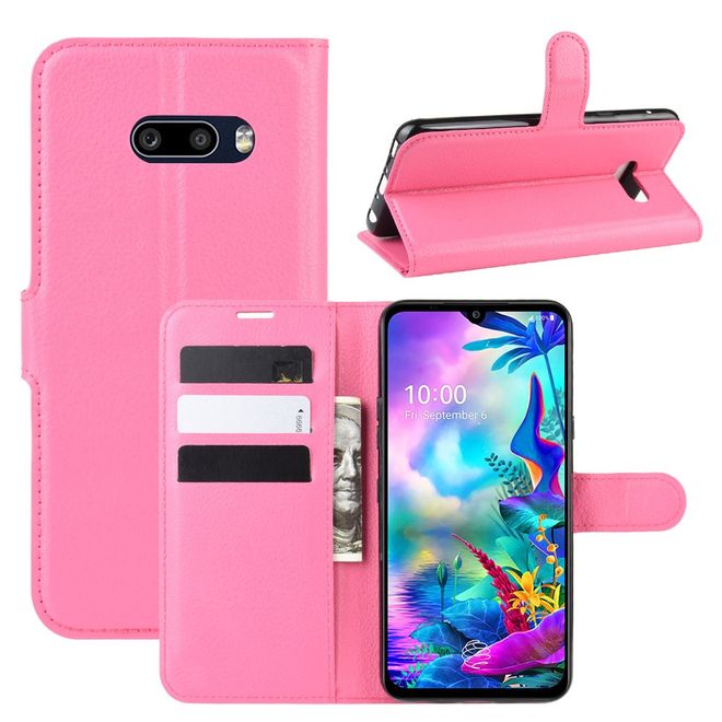 LG G8X ThinQ Handy Hülle - Litchi Leder Bookcover Series - rosa