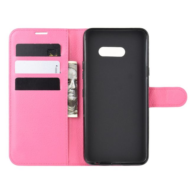 LG G8X ThinQ Handy Hülle - Litchi Leder Bookcover Series - rosa