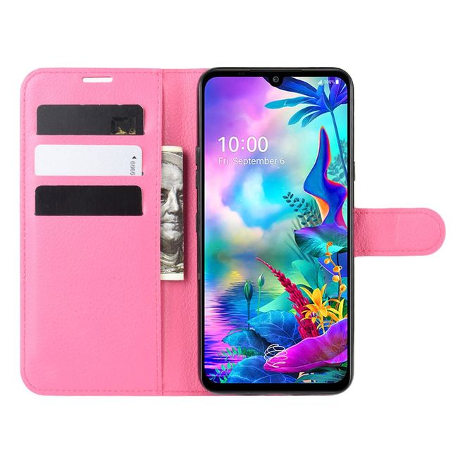 LG G8X ThinQ Handy Hülle - Litchi Leder Bookcover Series - rosa
