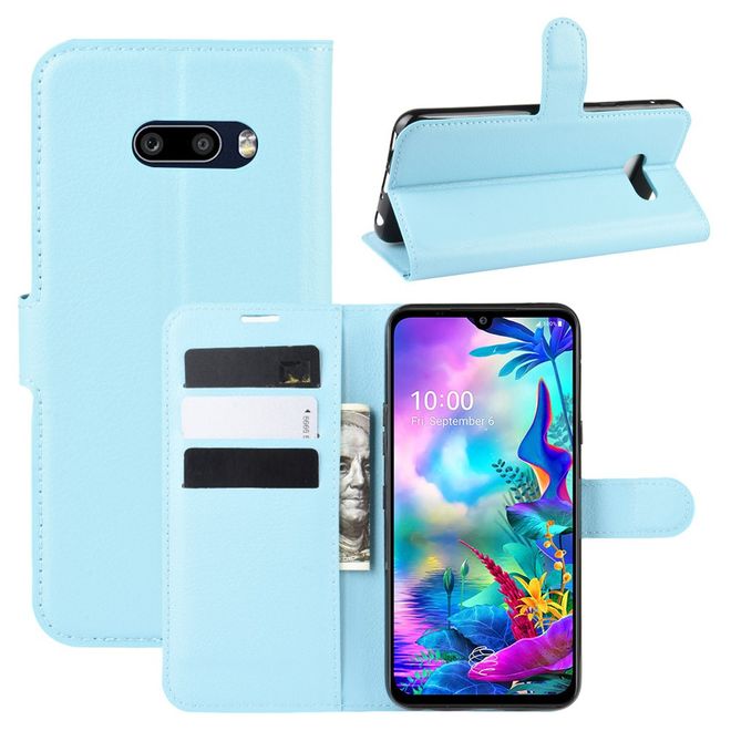 LG G8X ThinQ Handy Hülle - Litchi Leder Bookcover Series - blau