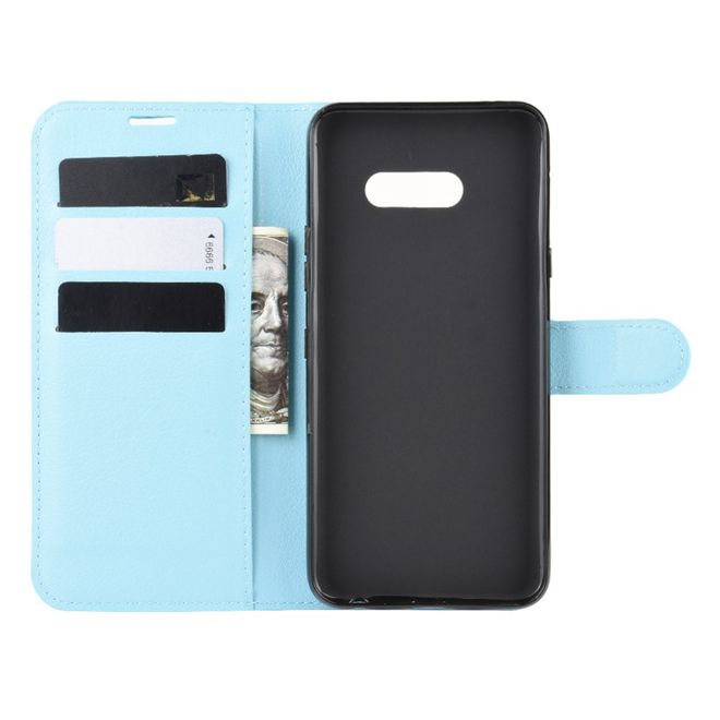 LG G8X ThinQ Handy Hülle - Litchi Leder Bookcover Series - blau