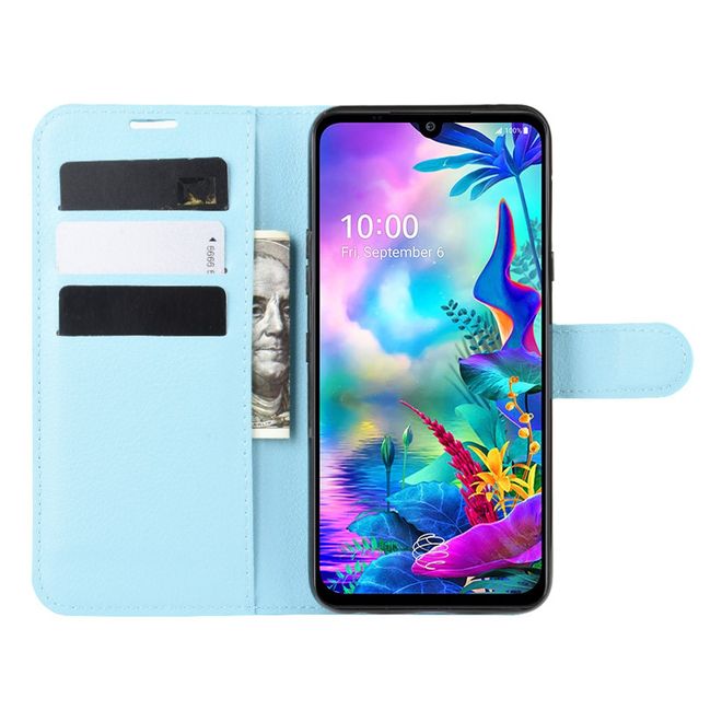 LG G8X ThinQ Handy Hülle - Litchi Leder Bookcover Series - blau