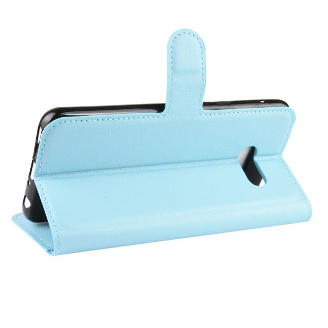 LG G8X ThinQ Handy Hülle - Litchi Leder Bookcover Series - blau