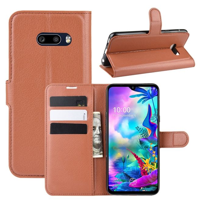 LG G8X ThinQ Handy Hülle - Litchi Leder Bookcover Series - braun