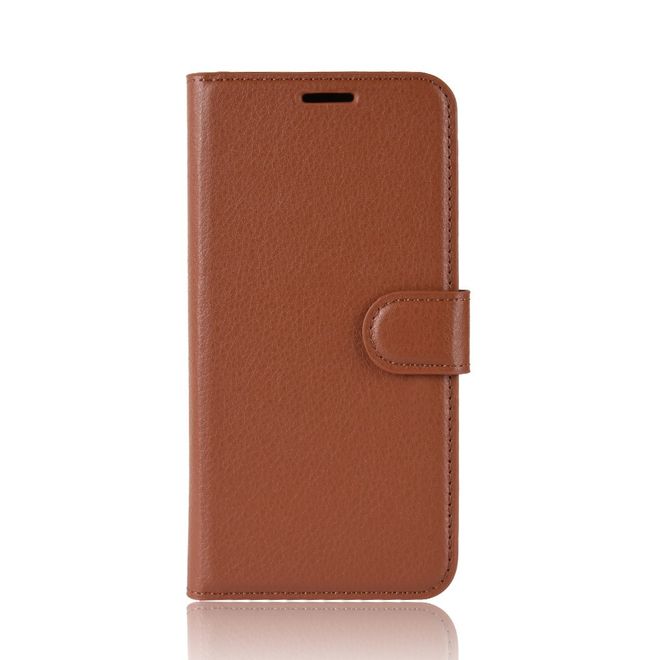 LG G8X ThinQ Handy Hülle - Litchi Leder Bookcover Series - braun