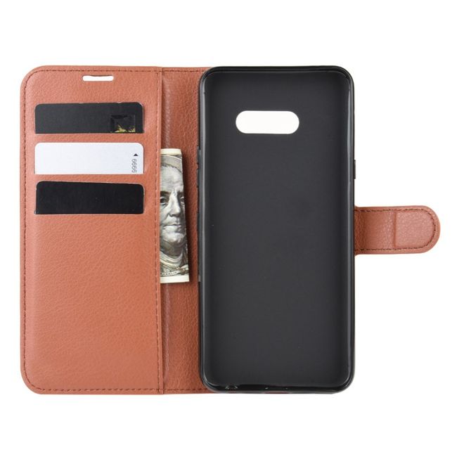LG G8X ThinQ Handy Hülle - Litchi Leder Bookcover Series - braun