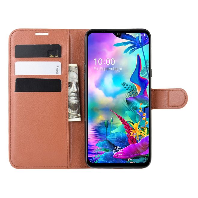 LG G8X ThinQ Handy Hülle - Litchi Leder Bookcover Series - braun
