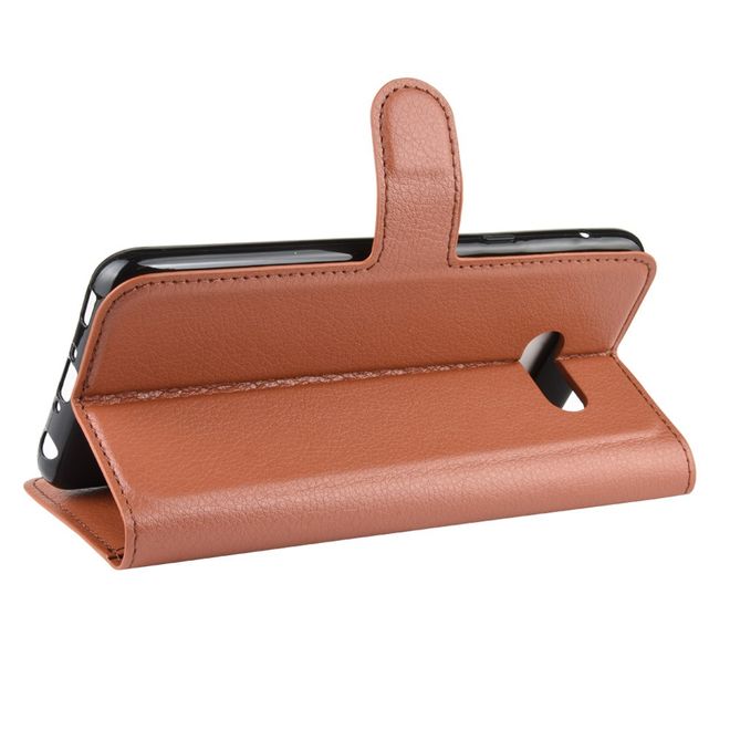 LG G8X ThinQ Handy Hülle - Litchi Leder Bookcover Series - braun