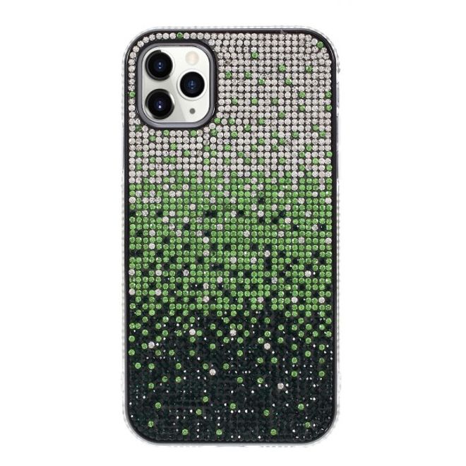 Coque pour iPhone 11 Pro Max - Coque rigide ornée de strass et d'un dégradé de couleurs - argent/vert/noir