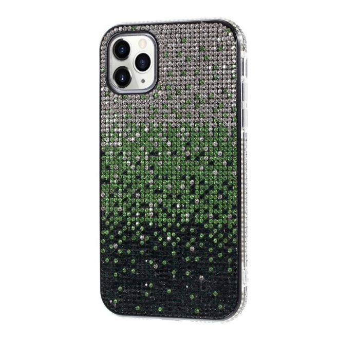 Coque pour iPhone 11 Pro - Coque rigide ornée de strass et d'un dégradé de couleurs - argent/vert/noir