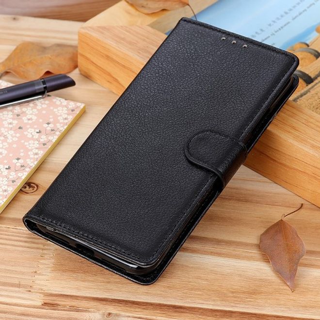 Xiaomi Redmi Note 8T Handy Hülle - Litchi Leder Bookcover Series - schwarz