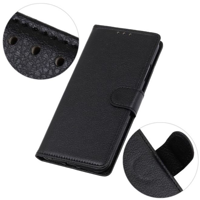 Xiaomi Redmi Note 8T Handy Hülle - Litchi Leder Bookcover Series - schwarz