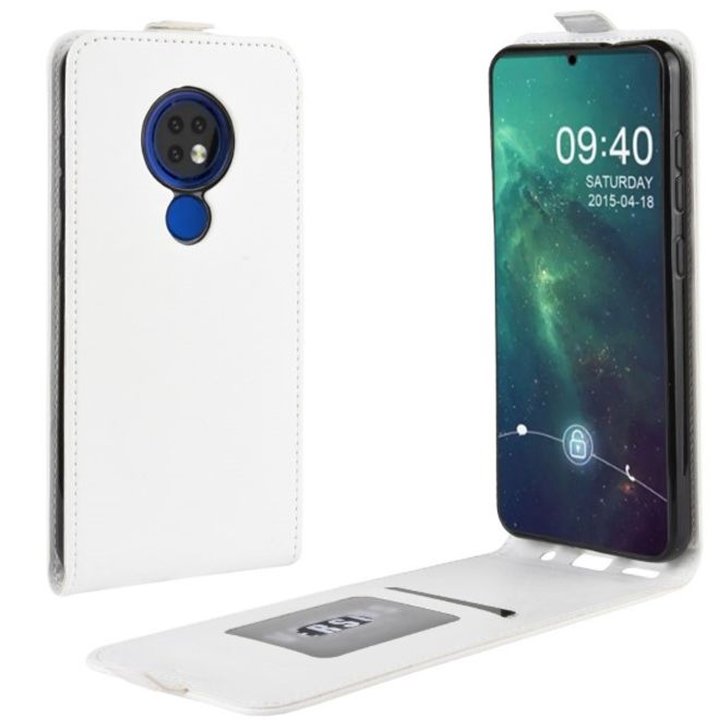 Nokia 6.2 / 7.2 Handyhülle - Crazy Horse Leder Flipcase - vertikal - weiss