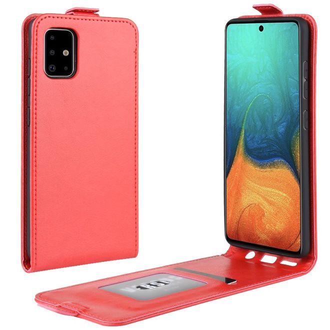 Samsung Galaxy A71 Handyhülle - Crazy Horse Leder Flipcase - vertikal - rot