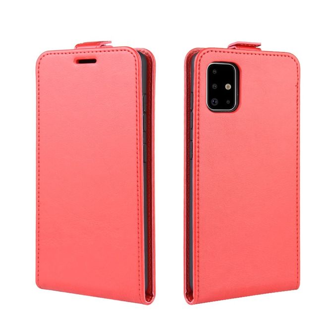 Samsung Galaxy A71 Handyhülle - Crazy Horse Leder Flipcase - vertikal - rot