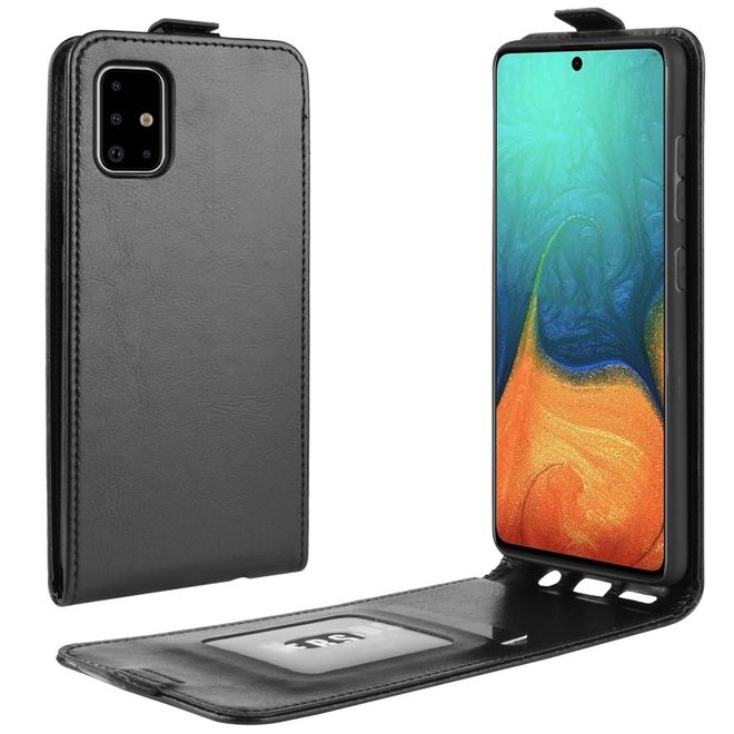 Samsung Galaxy A71 Handyhülle - Crazy Horse Leder Flipcase - vertikal - schwarz
