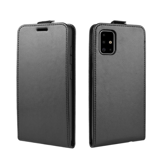Samsung Galaxy A71 Handyhülle - Crazy Horse Leder Flipcase - vertikal - schwarz