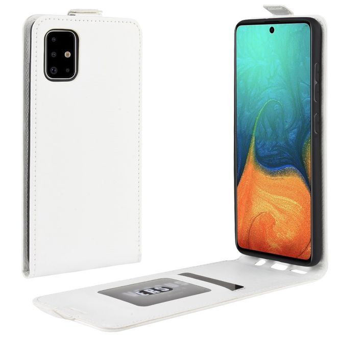 Samsung Galaxy A71 Handyhülle - Crazy Horse Leder Flipcase - vertikal - weiss