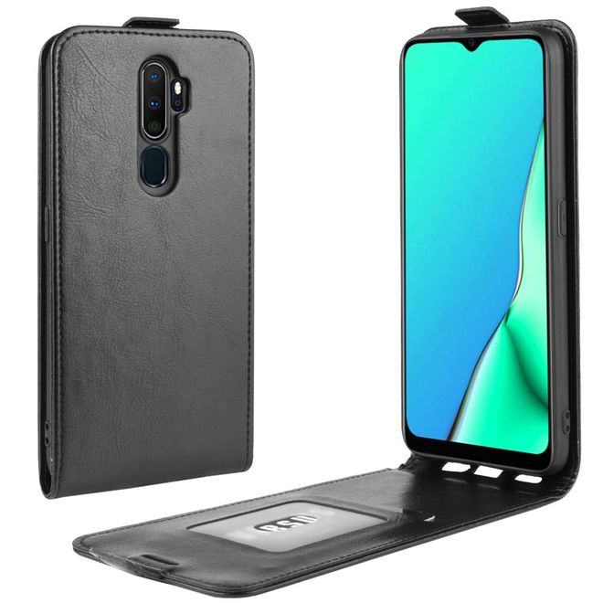 Oppo A9 (2020) / A5 (2020) Handyhülle - Crazy Horse Leder Flipcase - vertikal - schwarz