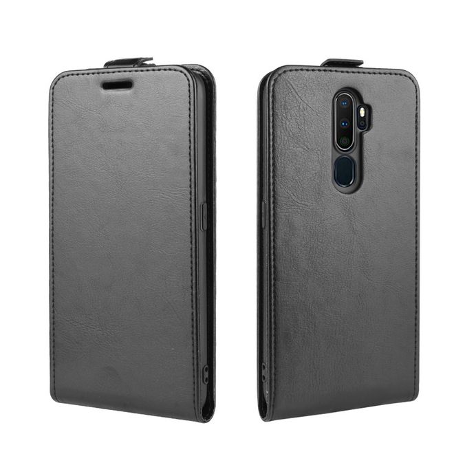 Oppo A9 (2020) / A5 (2020) Handyhülle - Crazy Horse Leder Flipcase - vertikal - schwarz