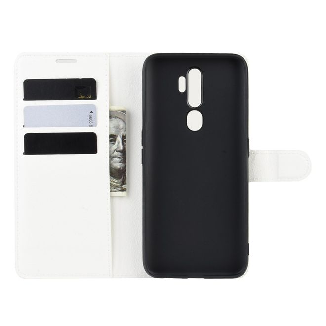 Oppo A9 (2020) / A5 (2020) Handy Hülle - Litchi Leder Bookcover Series - weiss