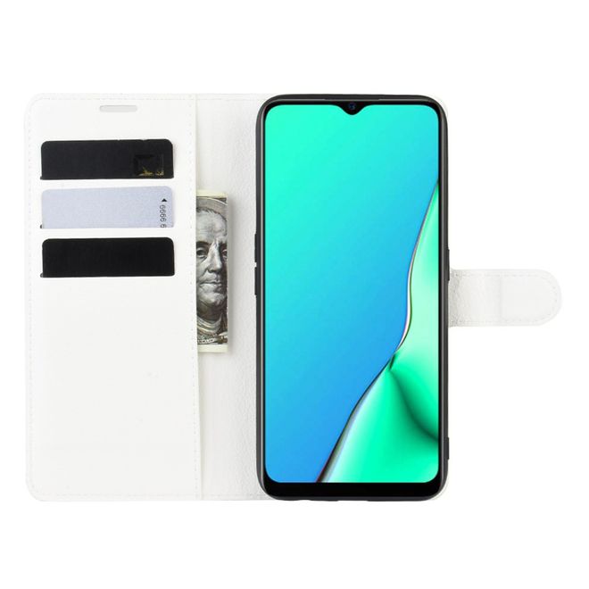 Oppo A9 (2020) / A5 (2020) Handy Hülle - Litchi Leder Bookcover Series - weiss