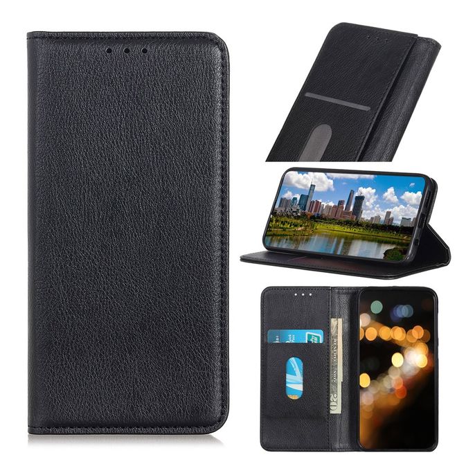 Samsung Galaxy Note 10 Lite Handy Hülle - Litchi V Leder Bookcover Series - schwarz