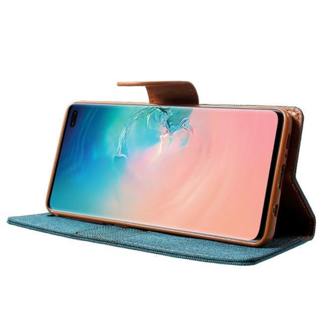 Goospery - Samsung Galaxy S20+ Hülle - Leder/Stoff Case - Canvas Diary Series - grün/camel