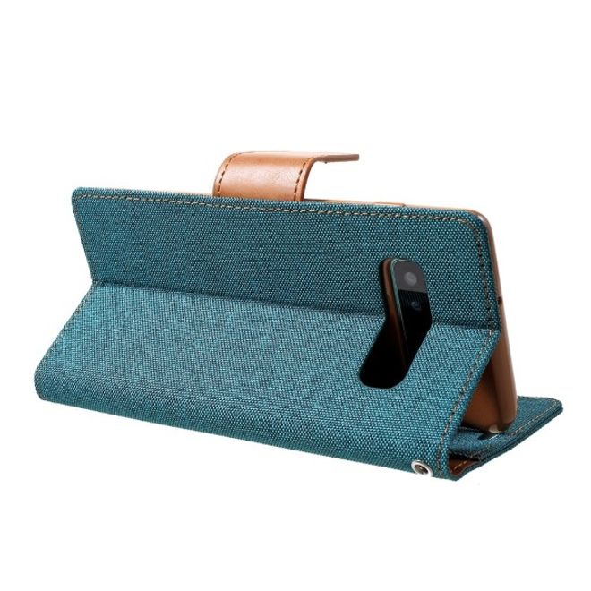 Goospery - Samsung Galaxy S20+ Hülle - Leder/Stoff Case - Canvas Diary Series - grün/camel