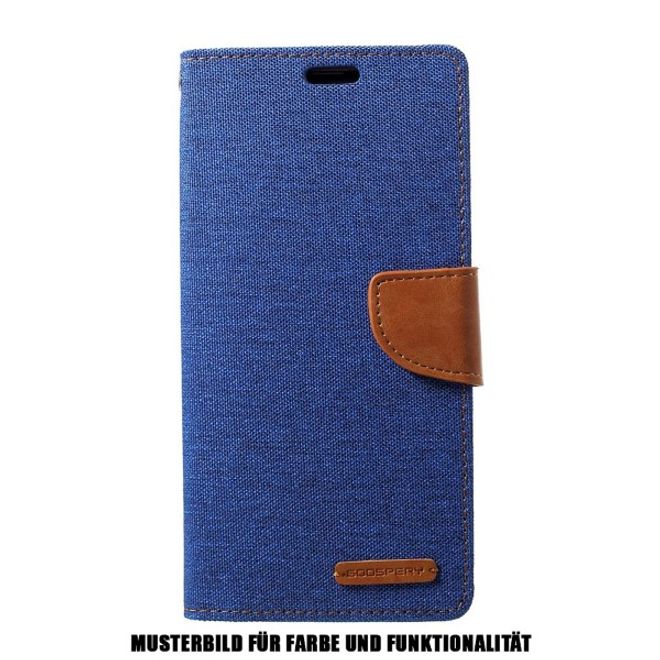 Goospery - Samsung Galaxy S20+ Hülle - Leder/Stoff Case - Canvas Diary Series - blau/camel