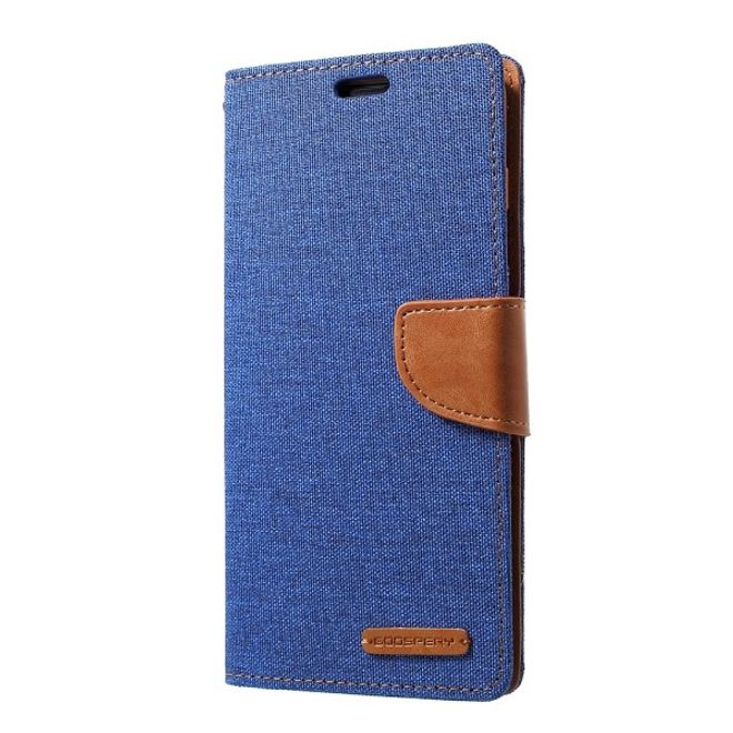 Goospery - Samsung Galaxy S20+ Hülle - Leder/Stoff Case - Canvas Diary Series - blau/camel