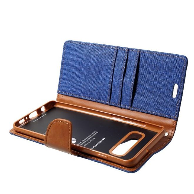 Goospery - Samsung Galaxy S20+ Hülle - Leder/Stoff Case - Canvas Diary Series - blau/camel